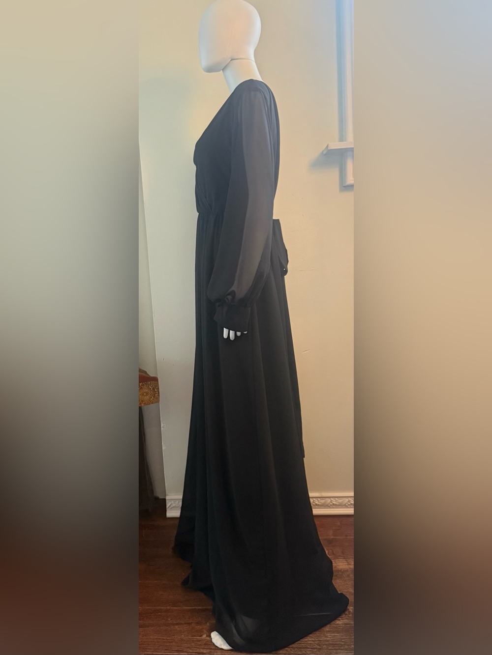 Baltic Born Black Long Sleeve V-Neck Chiffon Maxi Gown - Picture 6 of 14